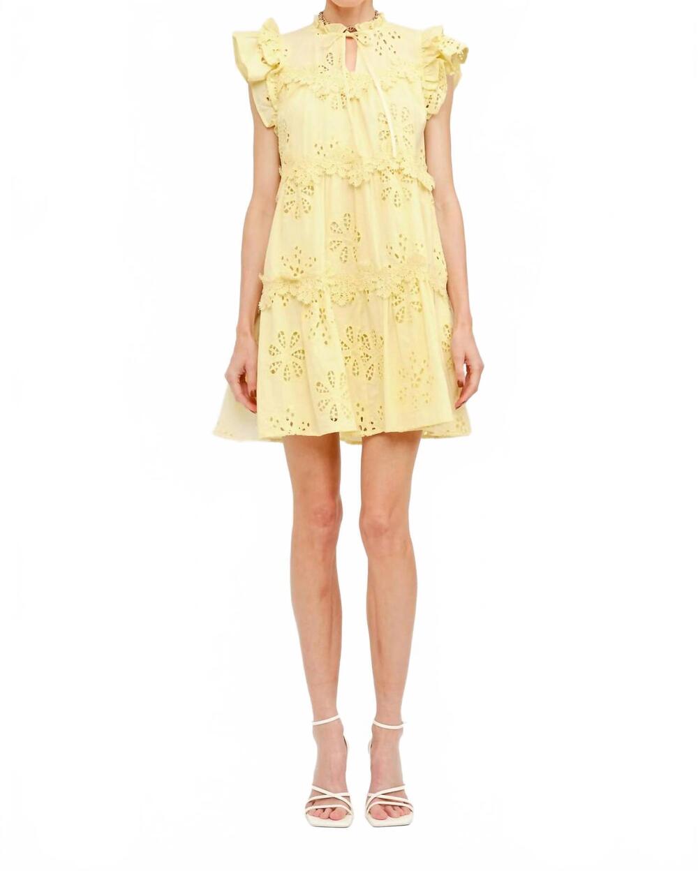 NEW SOFIE THE LABEL kensie floral embroidered mini dress in yellow